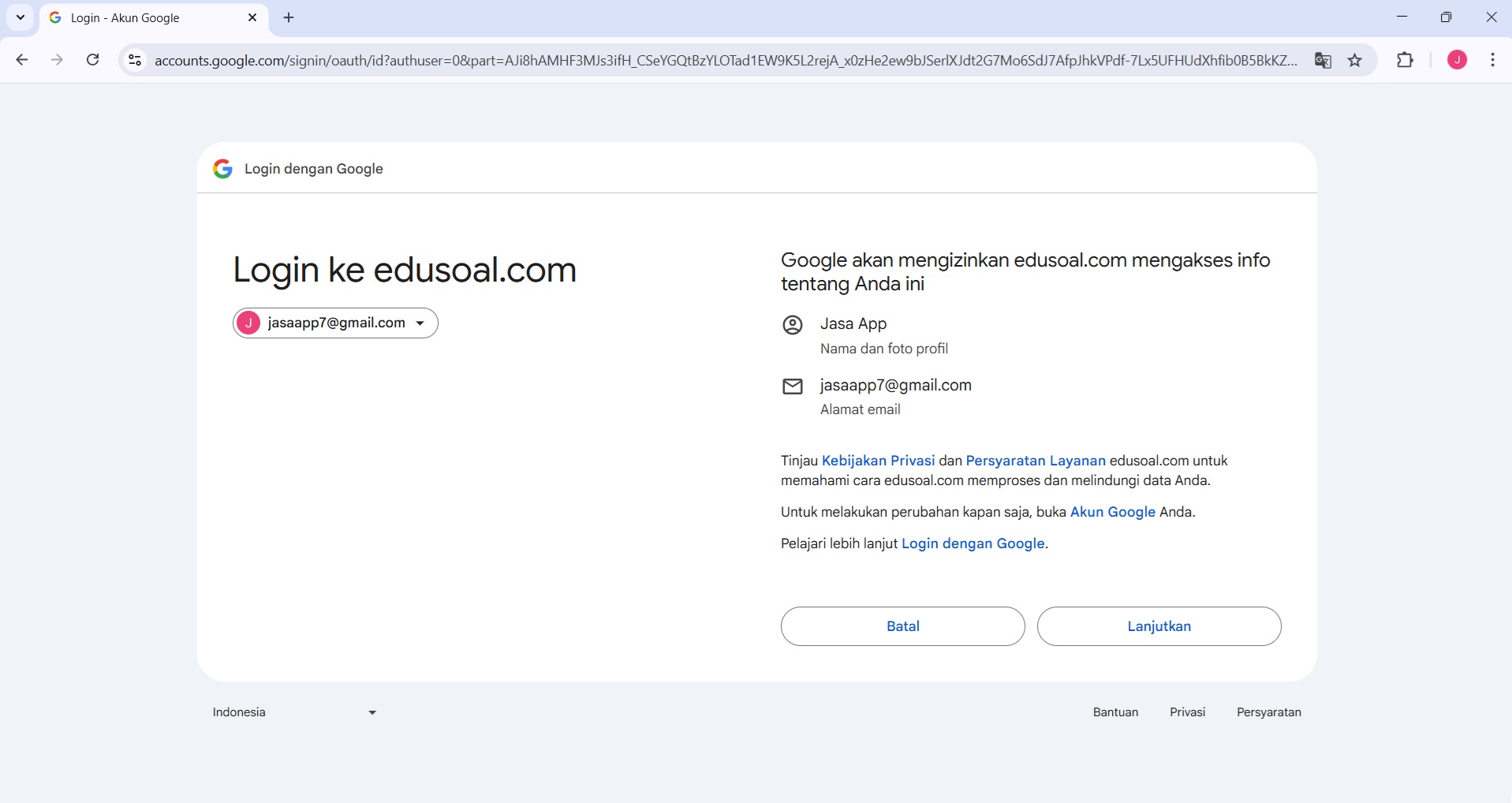 Halaman login EduSoal